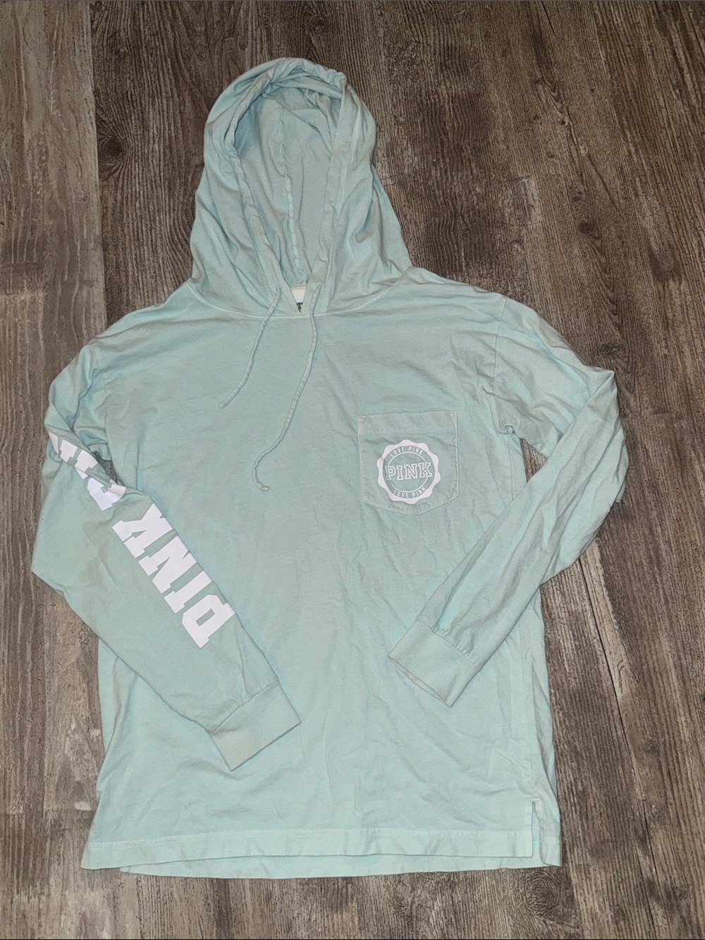 PINK Victoria's Secret Light Mint Hooded Long-Sleeve Tee